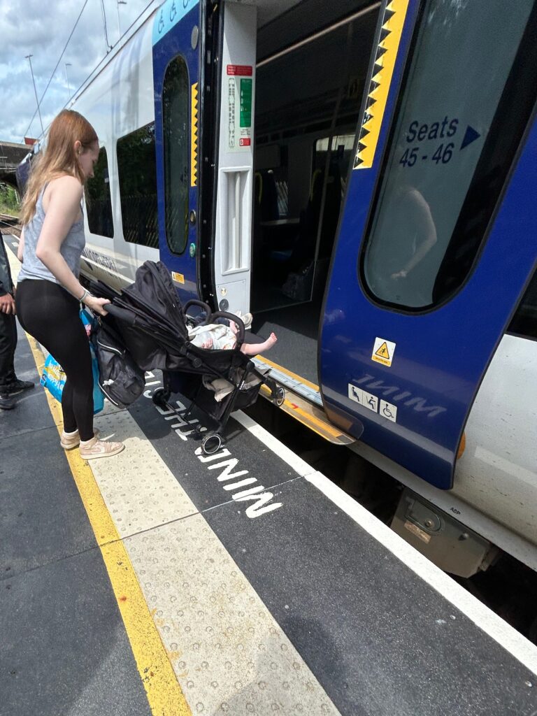 Boarding a train with a pushchair across the platform gap